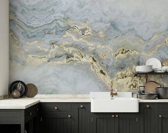 Blue Gray Marble Wallpaper, Modern Abstract Texture