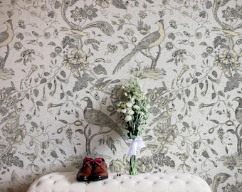 Vintage behang met vogels en bomen, Amerikaanse stijl Peel and Stick