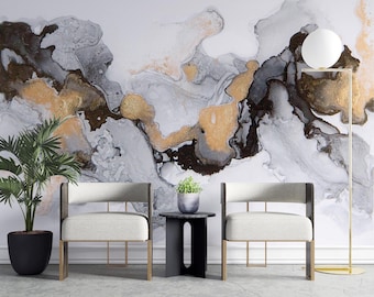 Gold Marble Effect Wallpaper, Abstract Texture Mural
