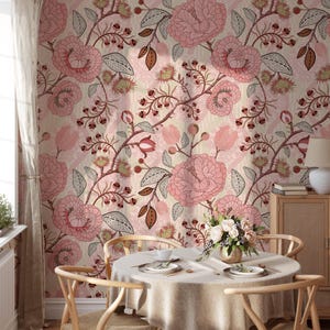 Rosa Paisley Damast Tapete, Vintage Rosa Rosen Garten Tapete, Rosa Blumen Tapete, Illustration Ethnische Blumen Tapete