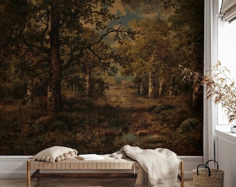 Vintage Forest Wallpaper, Bohemian Trees Wall Mural
