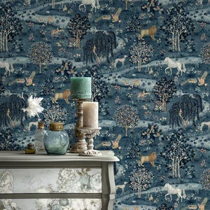 William Morris Wallpaper, Vintage Nature Wallpaper, Romantic Wall Mural, Peel and Stick Wallpaper, Horses Drawing Wallpaper, Art Wallpaper