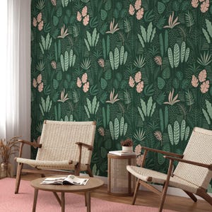 Schlichte abstrakte grüne Blätter und Zweige Tapete, Stilvolle Tropische Blatt-Tapete, Illustration Botanische Garten-Pflanzen-Blumen-Tapete