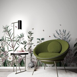 Botanischer Garten Pflanzen Blume Tapete, Illustration Tapete, Peel Stick Aquarell Tapete, Mini Blumen Tapete, Blumen Wandbild