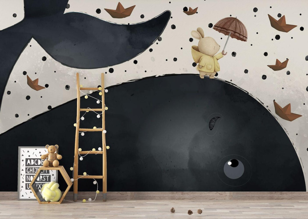 Whale and Rabbit Nursery Wallpaper, Underwater Kids Room Decor - Etsy