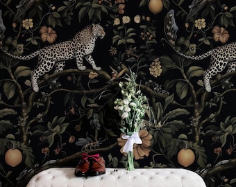 Dunkle Dschungel Tapete, exotische Leoparden Tapete