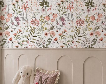 Wildflower Mural Wallpaper, Colorful Spring Floral, Peel and Stick