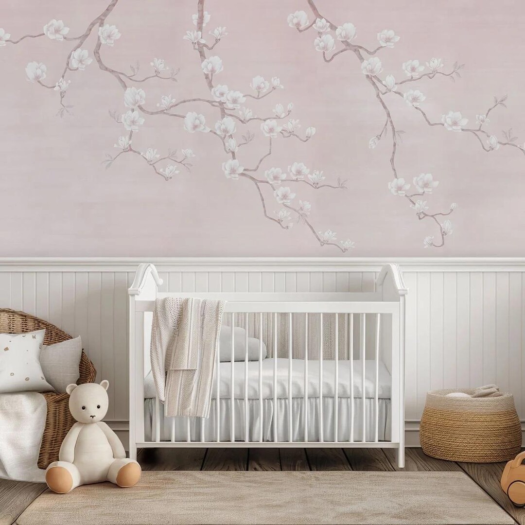 Pink Cherry Blossom Wallpaper, Elegance Chinoiserie, Romantic Floral ...