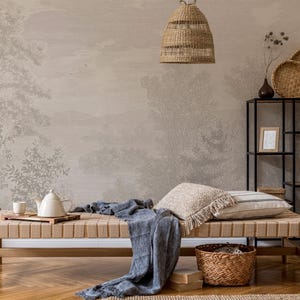 Papier peint aux tons doux avec arbres, vue sur la vallée, autocollant