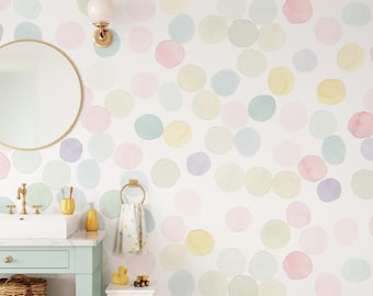 Watercolor Polka Dot Wallpaper, Pastel Nursery Decor