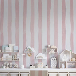 Carta da parati a righe rosa per cameretta dei bambini, murale per bambini con acquerello, carta da parati con pennello per acquerelli per asilo nido, carta da parati per scuola, carta da parati rosa per cameretta dei bambini