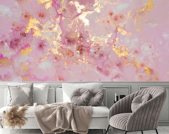 Rose Gold Marble Wallpaper, Abstract Pink Peel and Stick