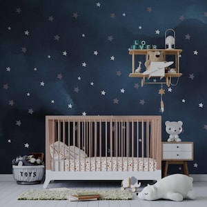 Carta da parati con motivo cielo e stelle per camerette, carta da parati per bambini, carta da parati per bambini, carta da parati per neonati staccabile e attaccabile, carta da parati blu navy