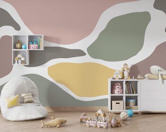 Color Block Nursery Wallpaper Mural, Pastel Tones