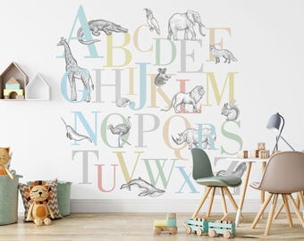 Animal Alphabet Wallpaper, Kids Nursery Decor