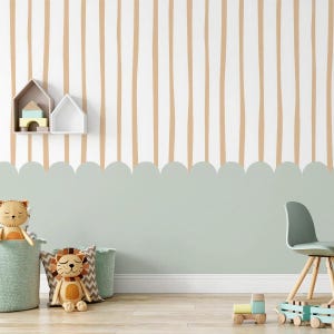 Carta da parati verde con volant e strisce, murale per bambini con acquerello, carta da parati con pennello per acquerello per bambini, carta da parati per la scuola, carta da parati verde per la cameretta dei bambini