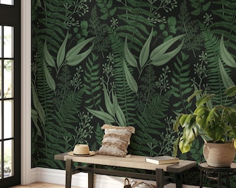 Mörkgröna löv tapet, botanisk väggposter