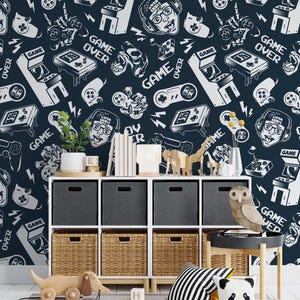 Game Player Wallpaper, Funny Young Wallpaper, Illustration Wallpaper, Abstract Wallpaper, Video Game Themed Wall Poster, Game Room Wallpaper