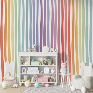 Papel tapiz con dibujos de niños y arcoíris, papel tapiz con ilustración de mural divertido para niños, papel tapiz para guardería, papel tapiz artístico para niños, papel tapiz para bebés despegable y adhesivo