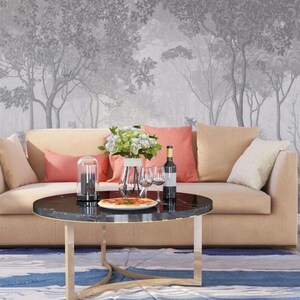 Bright Gray Vintage Forest with Faded Effect Wallpaper, Trees Wallpaper, Bohemian Mural, Peel & Stick Mystic Wall Poster, Design Wallpaper