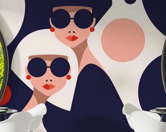 Papel pintado abstracto con figura femenina, diseño geométrico despegable y adhesivo