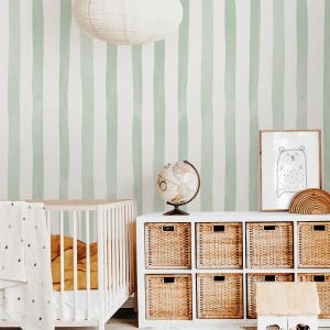 Carta da parati a righe verdi per cameretta dei bambini, murale per bambini con acquerello, carta da parati con pennello per acquerelli per cameretta dei bambini, carta da parati per la scuola, carta da parati verde per cameretta dei bambini