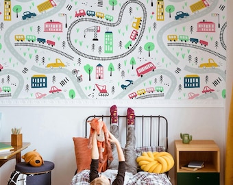 Colorful Vehicles Wallpaper, Nursery & Playroom Decor