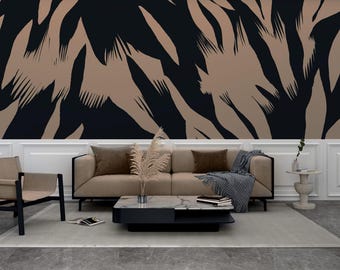 Black Beige Abstract Brush Stroke Wallpaper, Peel and Stick