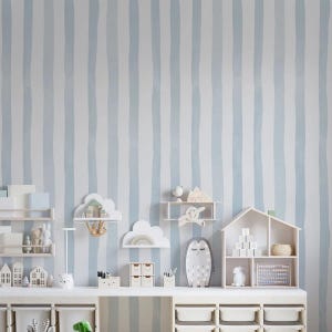 Carta da parati a righe blu per cameretta dei bambini, murale per bambini con acquerello, carta da parati con pennello per acquerelli per cameretta dei bambini, carta da parati per la scuola, carta da parati blu per cameretta dei bambini