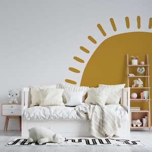 Carta da parati Soft Tone Sun Kids, carta da parati con illustrazioni per bambini, carta da parati artistica per bambini, carta da parati colorata per neonati, carta da parati gialla