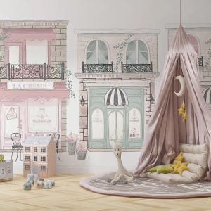 Carta da parati Paris Homes, carta da parati France Town per la cameretta dei bambini, carta da parati Watercolor Nursery, carta da parati Illustration Child, carta da parati Neonata