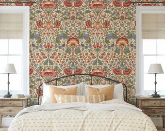 Papel pintado floral vintage, estampado étnico, mural de dibujo romántico