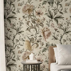 Papier peint floral vintage, fleurs printanières élégantes, décoration murale romantique