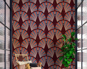Papel pintado geométrico con diseño de abanico, decoración bohemia vintage