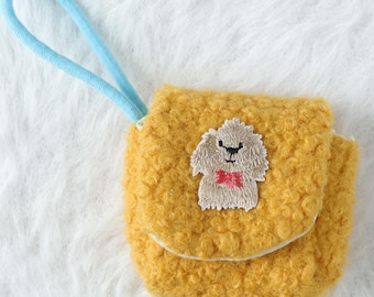 Handmade Plush AirPods Pouch | Cute Dog Patch | Protective Earbud Cover | Soft Plush Travel Pouch | Small Essentials Organizer