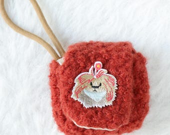 Handmade Plush AirPods Pouch | Cute Dog Patch | Protective Earbud Cover | Soft Plush Travel Pouch | Small Essentials Organizer