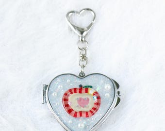 Kawaii Heart Mirror Keychain | Handmade Glitter Resin Charm