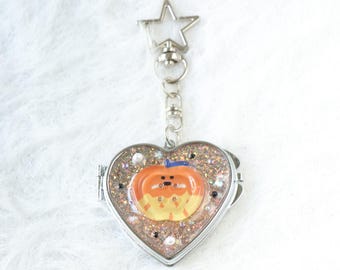 Kawaii Heart Mirror Keychain | Handmade Glitter Resin Charm