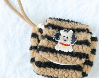 Handmade Plush AirPods Pouch | Cute Dog Patch | Protective Earbud Cover | Soft Plush Travel Pouch | Small Essentials Organizer