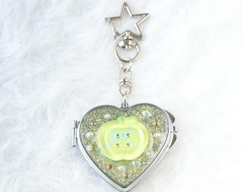 Kawaii Heart Mirror Keychain | Handmade Resin Glitter Charm