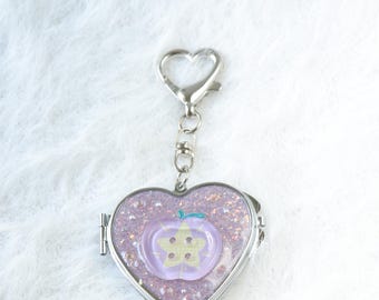 Kawaii Glitter Heart Mirror Keychain | Handmade Resin Charm