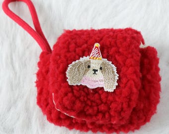 Handmade Plush AirPods Pouch | Cute Dog Patch | Protective Earbud Cover | Soft Plush Travel Pouch | Small Essentials Organizer