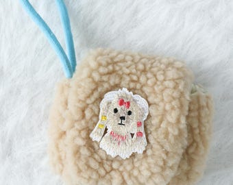 Handmade Plush AirPods Pouch | Cute Dog Patch | Protective Earbud Cover | Soft Plush Travel Pouch | Small Essentials Organizer