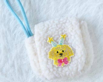 Handmade Plush AirPods Pouch | Cute Dog Patch | Protective Earbud Cover | Soft Plush Travel Pouch | Small Essentials Organizer