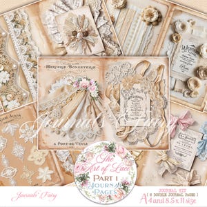 Antieke Franse kantjournaalkit, The ART OF LACE Part 1, Junk Journal afdrukbare pagina's, Shabby Chic Lace, Lace Sample Cards Achtergronden Tags