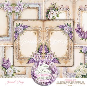 WRITING PAGES Journal Kit, Lilac Floral Journal Kit, Shabby Chic Writing Pages, Purple Flowers Digital Papers, Lilac Cards Tags