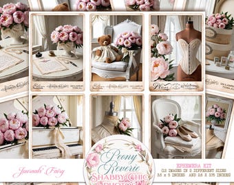 Pink Peonies Shabby Chic Cards Postcards Tags Photos, Vintage Shabby Chic Peony Ephemera, Peony Journal Cards, Peony Vintage Antique Photos
