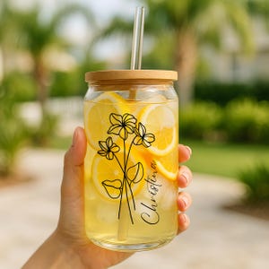 Personalized Birth Flower Tumbler, Gifts for Her, Bridesmaid Proposal Gift, Mother&#39;s Day Gift, Birthday Present, Custom Glass Coffee Cup
