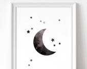 Moon and Stars Ink Texture Print Black and White PRINTABLE - Etsy Moon and Stars Ink Texture Print Black and White PRINTABLE - Etsy
