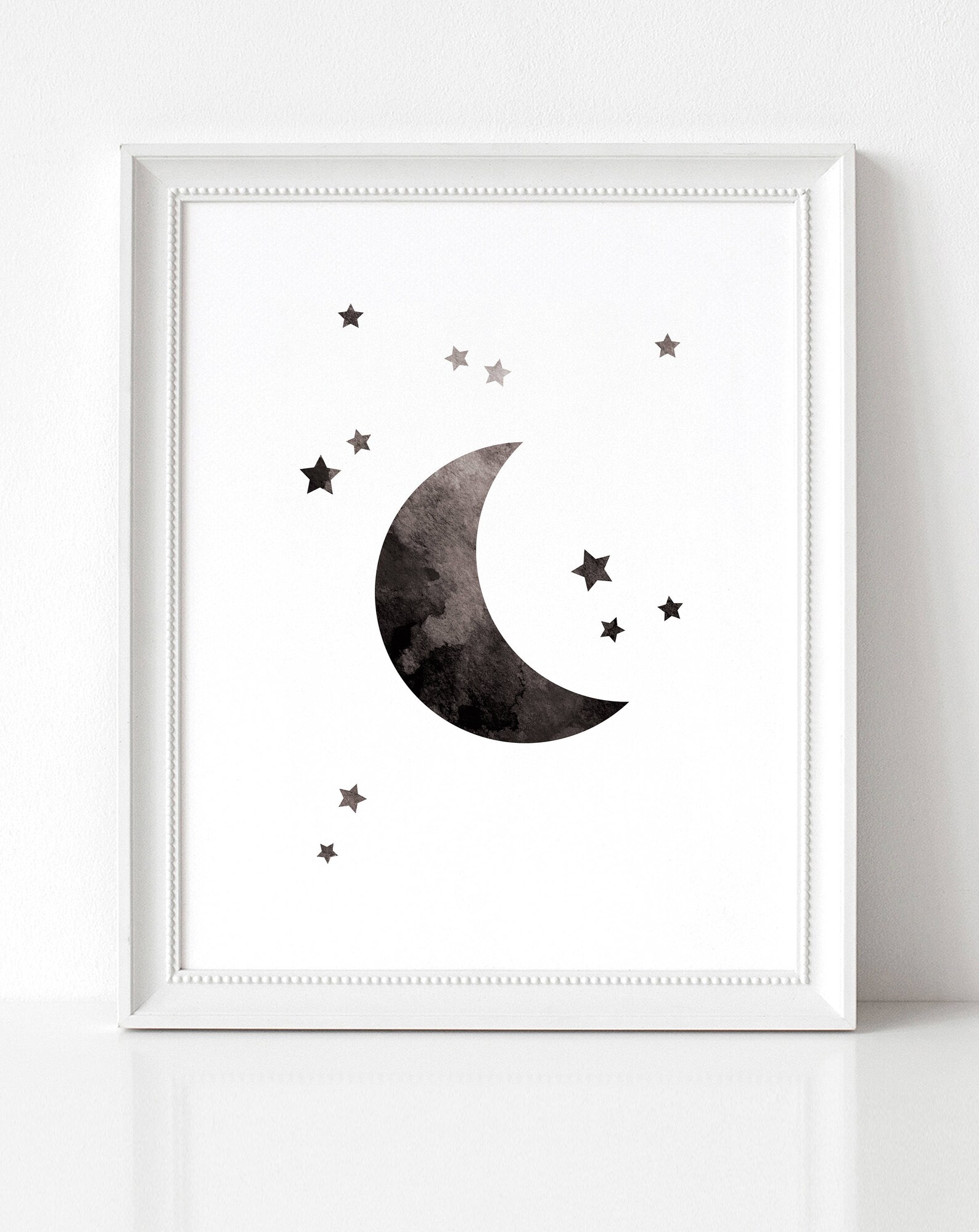 Moon and Stars Ink Texture Print Black and White PRINTABLE - Etsy